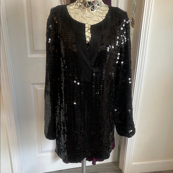 MICHAEL Michael Kors Black Sequin Top M - Picture 1 of 8